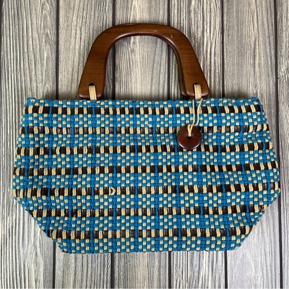 Vintage The Sak Beach Wooden Handle Mini Handbag Purse